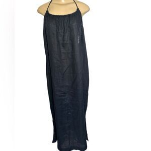 NWT J.Crew 100% linen black maxi halter minimalist dress size large NEW